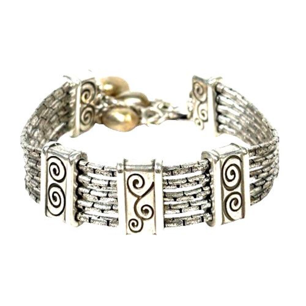 Vintage Brighton Multi Strand Chain Station Silver Bar Gold Scroll Love Bracelet